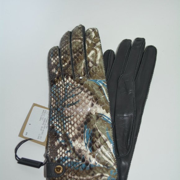 NWT BURBERRY PYTHON LEATHER FLORAL PRINT GLOVES - Picture 3 of 5